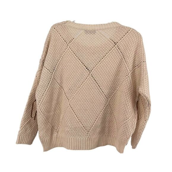 Cream Boxy Cropped Braided Tassel Sweater Chunky Knit Womens Size S Relaxed Fit - Picture 4 of 6